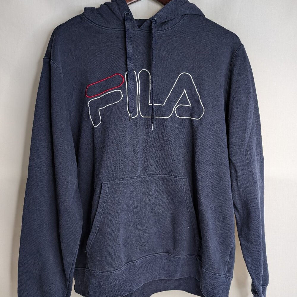 FILA Men's Classic Navy Pullover Hoodie with Drawstrings, Size Large